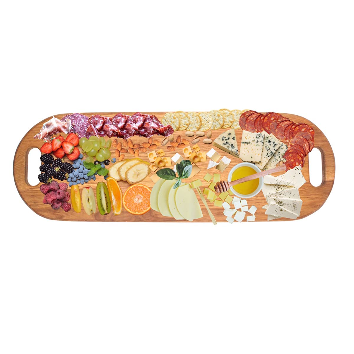 LUX American Oak Wood Oversized Charcuterie Board Extra Long 26" x 8.7" | Cheese Board With Handle |Fruit Grazing Platter | Serving Board for Cheeses, Meats, Crackers, and Wine | Long Cutting Board