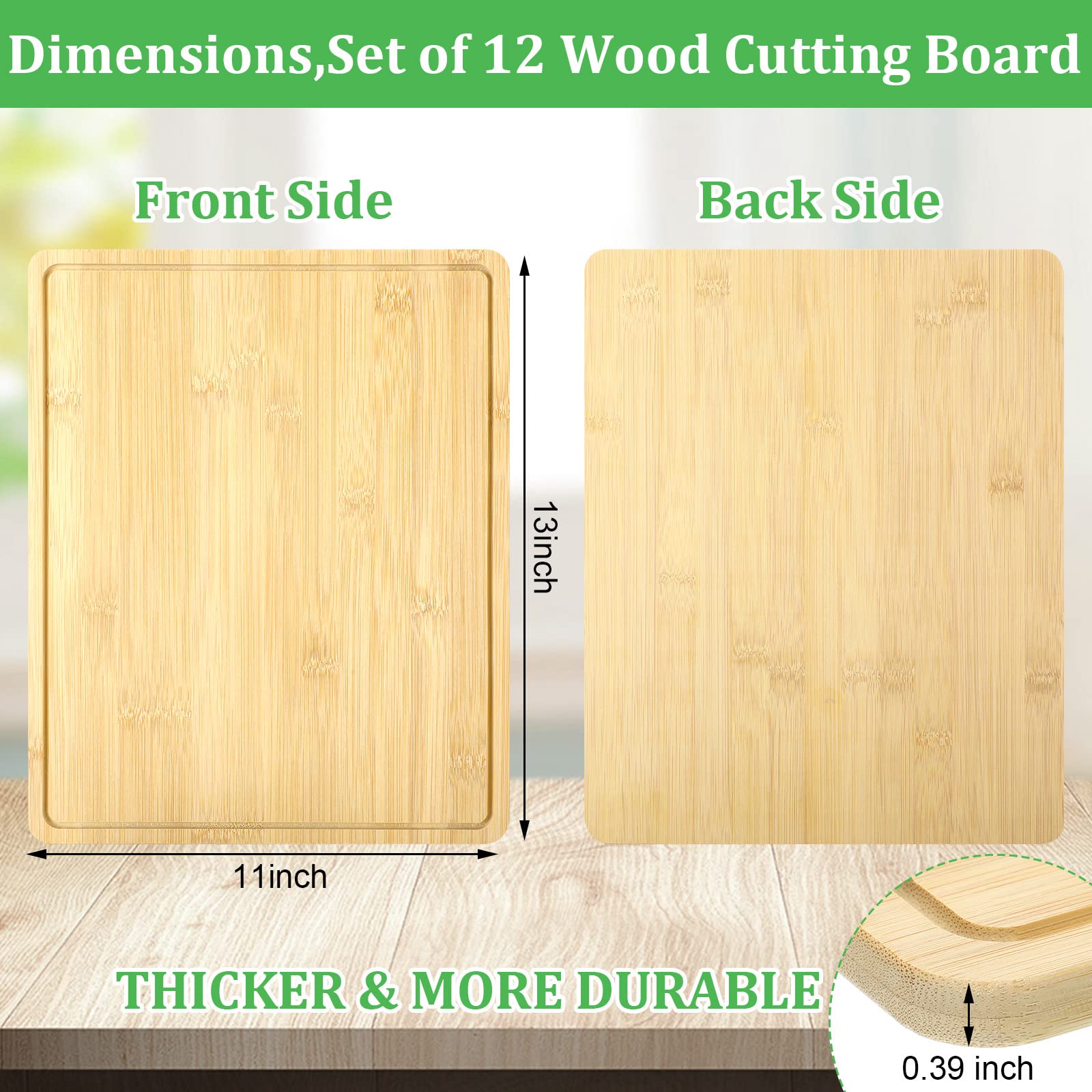 10 Pieces Bamboo Cutting Boards Set Bamboo Chopping Board Bulk Wooden Cutting Boards Thick Sturdy Chopping Board with Juice Groove for Kitchen Meat Cheese and Vegetables Heavy Duty Serving Tray