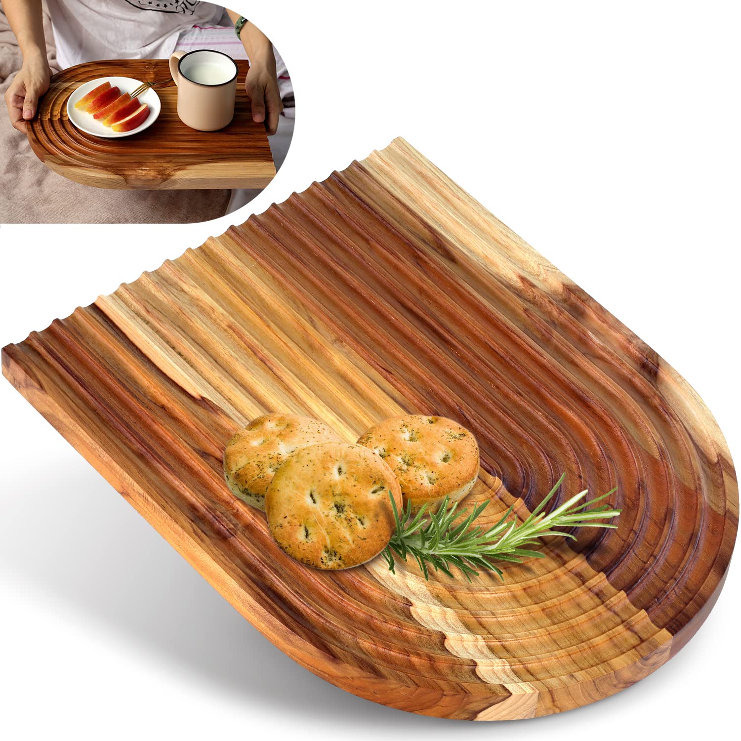 Decorative Wooden Teak Charcuterie Board, Wooden Serving Boards for Kitchen Home Decor, Coffee Table Tray, Breakfast Dinner Party, Bead Boards Jewelry Making (the Arch Shape/Grooved)