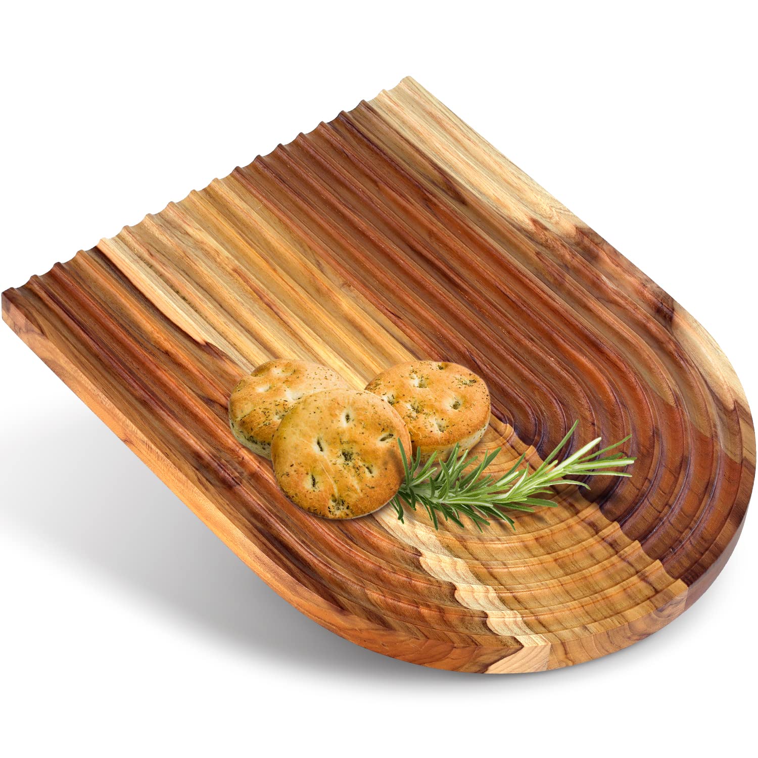 Decorative Wooden Teak Charcuterie Board, Wooden Serving Boards for Kitchen Home Decor, Coffee Table Tray, Breakfast Dinner Party, Bead Boards Jewelry Making (the Arch Shape/Grooved)