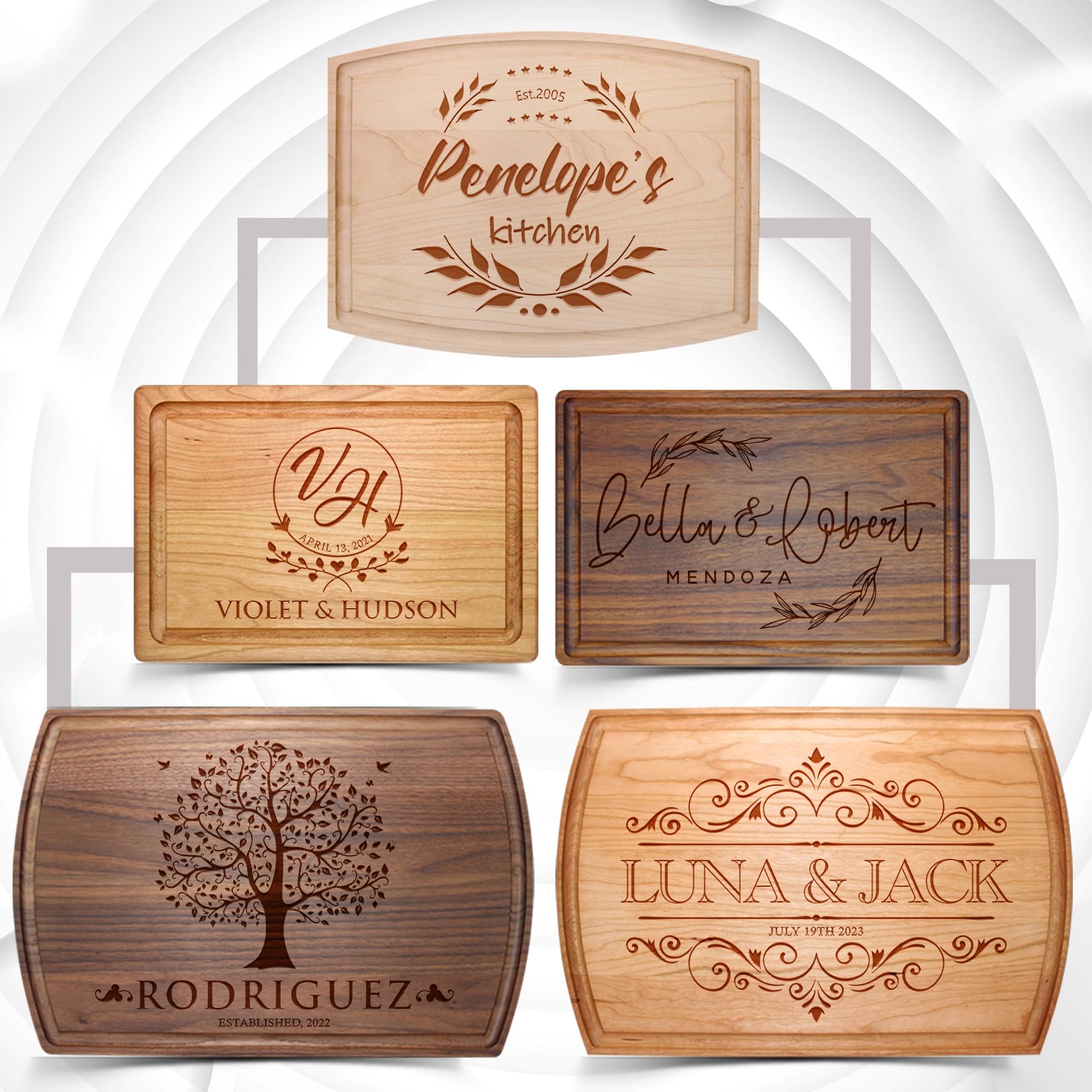 Barika Custom Cutting Boards - Personalized Handmade Engraved Chopping Blocks - Best Unique Anniversary, Wedding, Housewarming, Christmas, New Home Gift Ideas for Bride, Couples, Friends, Parents