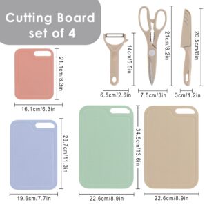 Arquiel Plastic Cutting Boards for Kitchen, 7 Pcs Multiple Size Cutting Boards with Fruits Vegetable Peeler Scissors Knife Set, Camping Kitchen Apartment Essentials