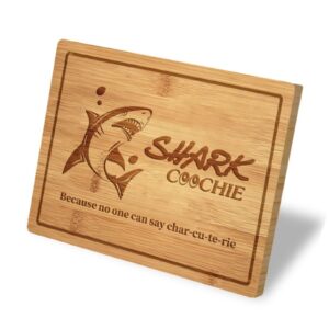 shark coochie charcuterie board/personalized shark cutting board/bamboo chopping board/meats and cheeses serving boards,because no one can say charcuterie board,gift for mom (board d, 13''×9.5'')