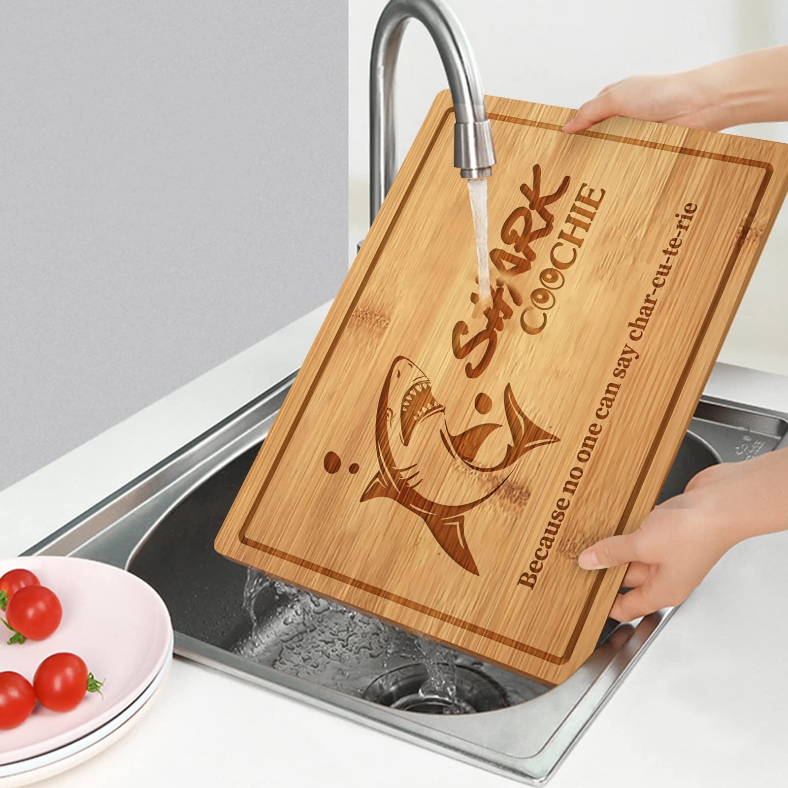 Shark Coochie Charcuterie Board/Personalized Shark Cutting Board/Bamboo Chopping Board/Meats and Cheeses Serving Boards,Because No One Can Say Charcuterie Board,Gift for Mom (Board D, 13''×9.5'')