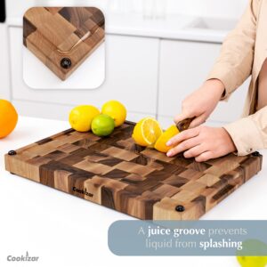 Cookizar Walnut Cutting Boards for Kitchen End Grain Cutting Board - Chopping Board Wood Cutting Board - Wooden Butcher Block Cutting Board, Meat Cutting Board with Juice Groove EBC