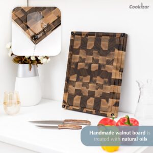 Cookizar Walnut Cutting Boards for Kitchen End Grain Cutting Board - Chopping Board Wood Cutting Board - Wooden Butcher Block Cutting Board, Meat Cutting Board with Juice Groove EBC