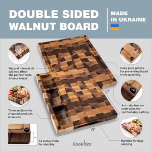 Cookizar Walnut Cutting Boards for Kitchen End Grain Cutting Board - Chopping Board Wood Cutting Board - Wooden Butcher Block Cutting Board, Meat Cutting Board with Juice Groove EBC