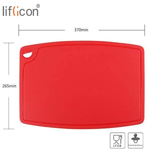 Liflicon Extra Large Thick Silicone Cutting Board 14.6'' x 10.43'' Chopping Board Flexible Cutting Mats Dishwasher Safe-Red