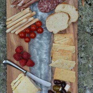 THE LIVE EDGE - Olive Wood Beautiful Charcuterie Board with Grey Resin | Epoxy Wood Cutting Board | Handmade Large Charcuterie Board | Wooden Cheese Board Set | Modern Cool Charcuterie Boards Gift Set