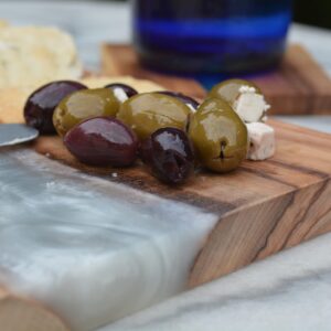 THE LIVE EDGE - Olive Wood Beautiful Charcuterie Board with Grey Resin | Epoxy Wood Cutting Board | Handmade Large Charcuterie Board | Wooden Cheese Board Set | Modern Cool Charcuterie Boards Gift Set