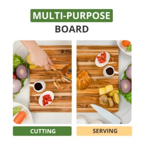 BEEFURNI Teak Wood Cutting Board with Hand Grip, Small Wooden Cutting Boards for Kitchen, Small Chopping Board Wood, Kitchen Gifts, 1-Year Manufacturer Warranty, (S, 18L x 14W x 1H inches)