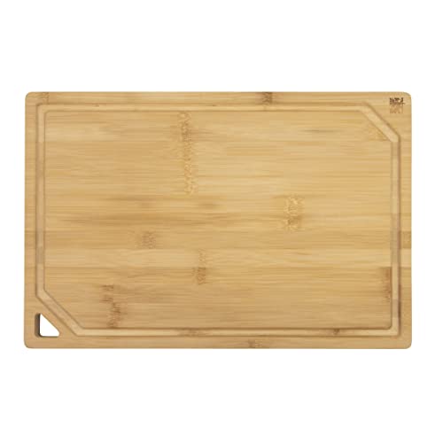 Sabatier Extra-Large Cutting Board with Juice Trench and Recessed Handles for Entertaining and Meal Prep, Reversible Kitchen Chopping Board, Bread Board with Built-In Grooves, 12x18 Inch, Bamboo