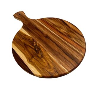 3bros teak wood round cutting serving board - 13.4" diameter with 4" handle - high-quality, sustainable wood - ideal for professional and home use - elegant presentation platter