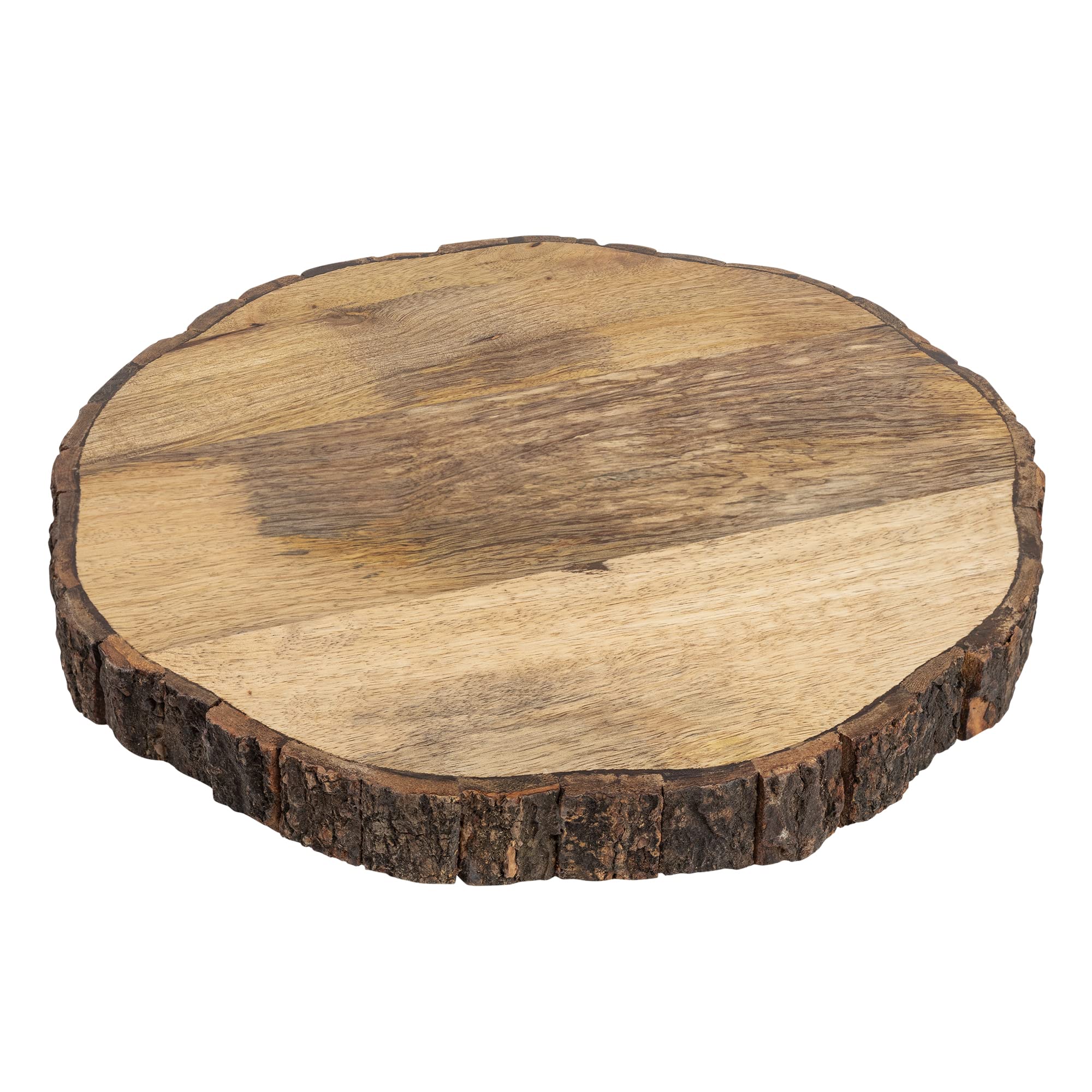 GoCraft Wooden Round Cutting Board with Tree Bark Rim | 1.5" Thick Mango Wood Live Edge Chopping, Prep, Serve Board | Charcuterie Platter - 12.75" Medium