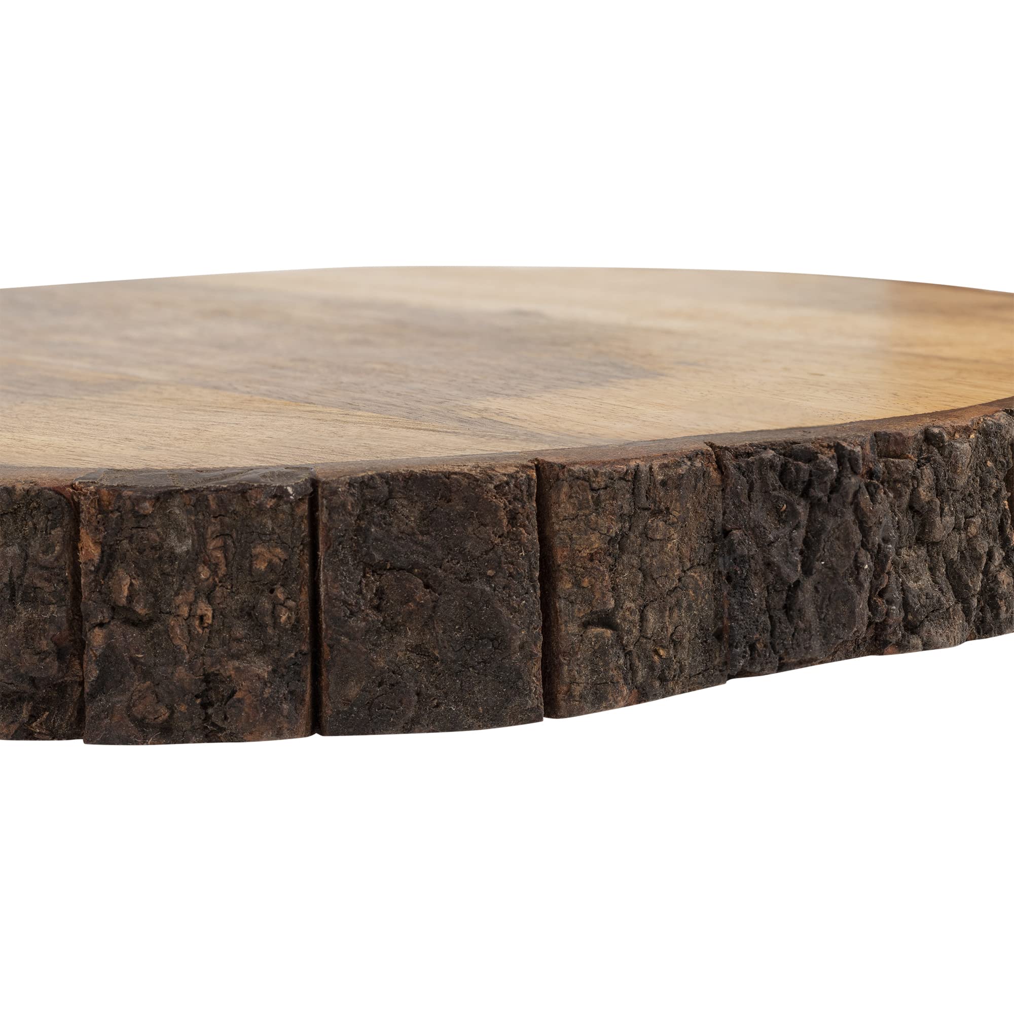 GoCraft Wooden Round Cutting Board with Tree Bark Rim | 1.5" Thick Mango Wood Live Edge Chopping, Prep, Serve Board | Charcuterie Platter - 12.75" Medium