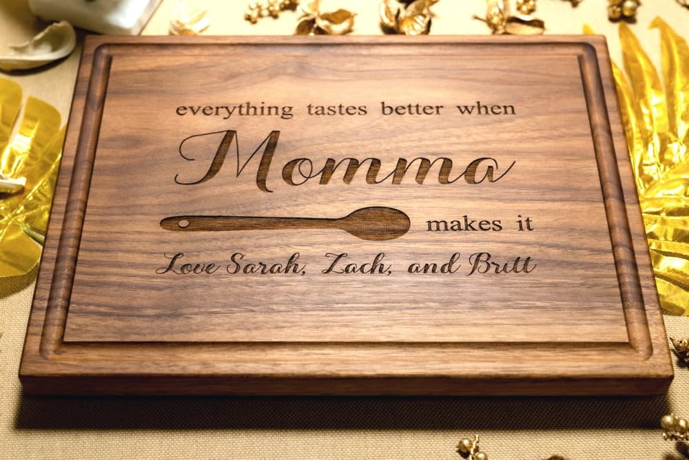 Walnut Artisan Personalized Cutting Boards, Custom Mother's Day Gift Idea, Wood Engraved Charcuterie Cheese Board for Grandmother, Momma Design 107