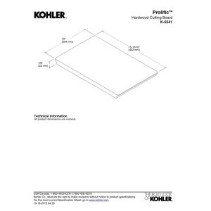 KOHLER K-5541-NA Prolific Cutting Board, 0.88 x 15.94 x 10.00 inches