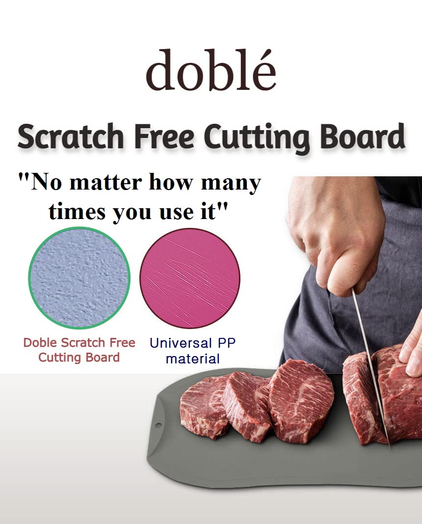 doblé Non-Scratch Flexible Cutting Board for Chopping, Scratch Free Juice Grooves with Easy Grip Handle, Non-Slip Dishwasher Safe for Kitchen (Medium (13.5" x 9.3"), Blue gray)