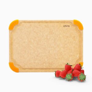 elihome premium series color code wood fiber dishwasher safe cutting board for kitchen, made in usa, food icon, eco-friendly, juice grooves, non-porous, non-slip feet, small 10 x 7