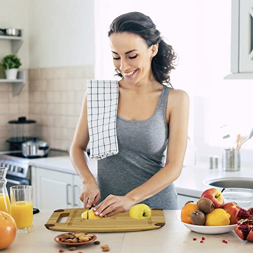 Neoflam Bamboo Cutting Boards 3 Piece Set for Kitchen, Non-Slip, Durable Wooden chopping board with Silicon Feet, Handle, and Juice Groove - Wooden Bamboo Cutting Board, Brown (53521)