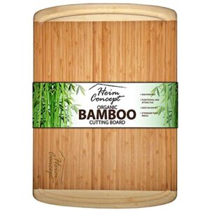 heim concept organic bamboo large cutting board with end groove, beige