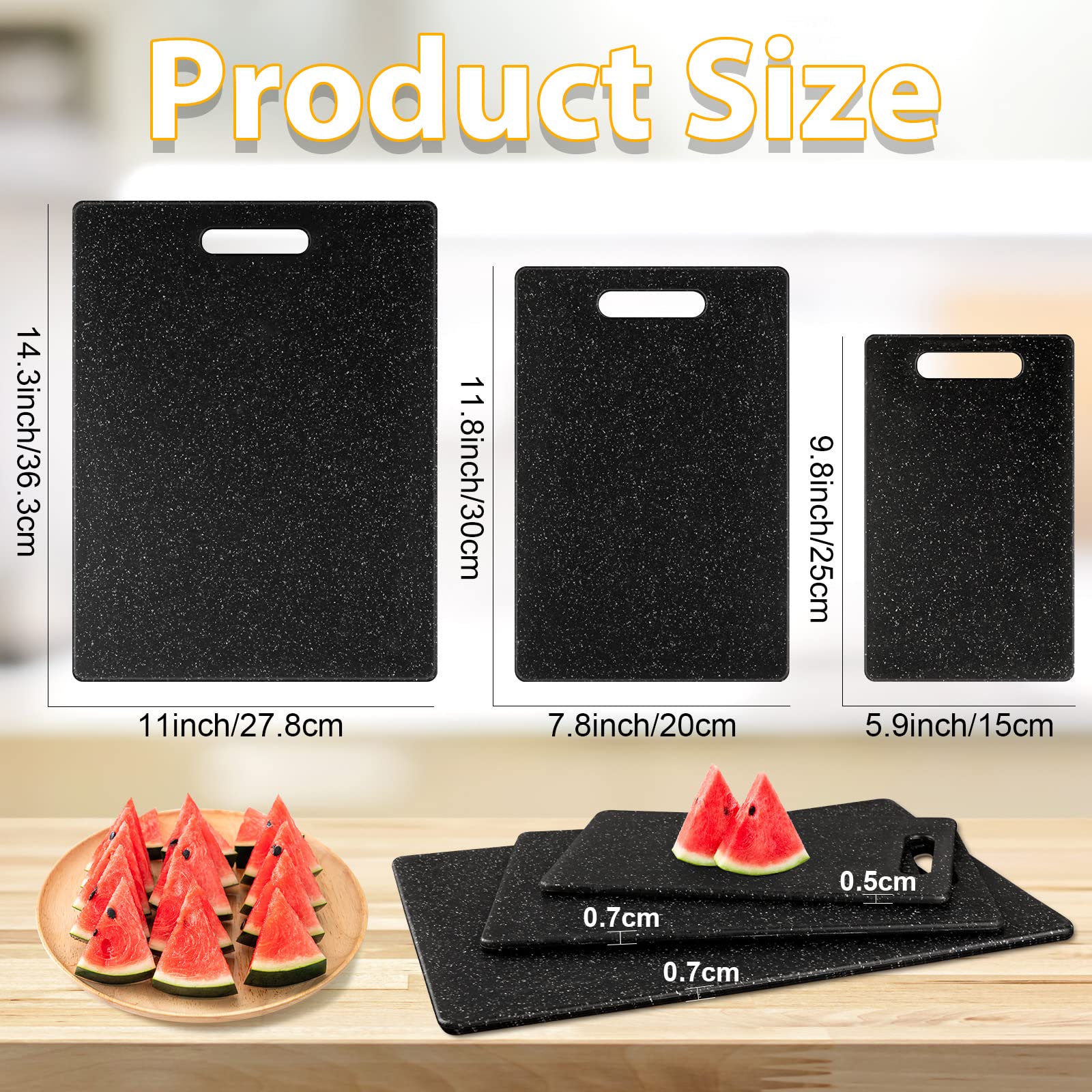 Plastic Cutting Board Set of 3, Kitchen Cutting Board, Dishwasher Safe, Easy to Clean and Grip Chopping Boards for Meat Veggies, 3 Size (Black)