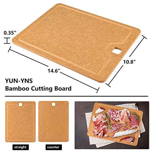 YUN-YNS Bamboo Cutting Boards Kitchen Extra Large Juice Groove Dishwasher Safe Chopping Board，14.6" x 10.8" x 0.35"