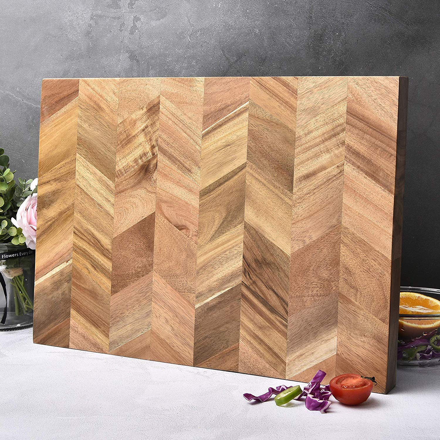 BILL.F Chopping Board 18" Large Acacia Wood Cutting Chopping Board for Kitchen with End-Grain,1" Thick Large Butcher Block 18x13x1.0 in