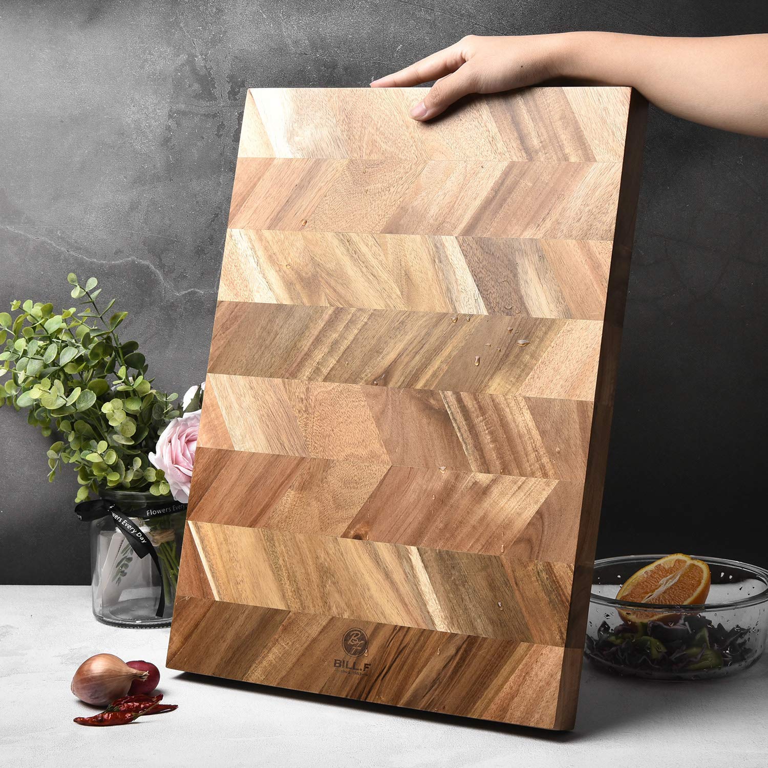 BILL.F Chopping Board 18" Large Acacia Wood Cutting Chopping Board for Kitchen with End-Grain,1" Thick Large Butcher Block 18x13x1.0 in