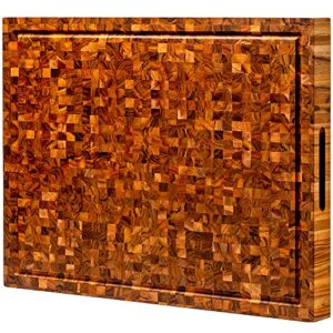 extra large end grain cutting board [2" thick] made of teak wood and conditioned with beeswax, linseed & lemon oil. 24" x 18" - pixel pattern - by ziruma