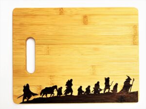 lord of the rings fellowship of the rings 8.5"x11" engraved sustainable bamboo wood cutting board with handle