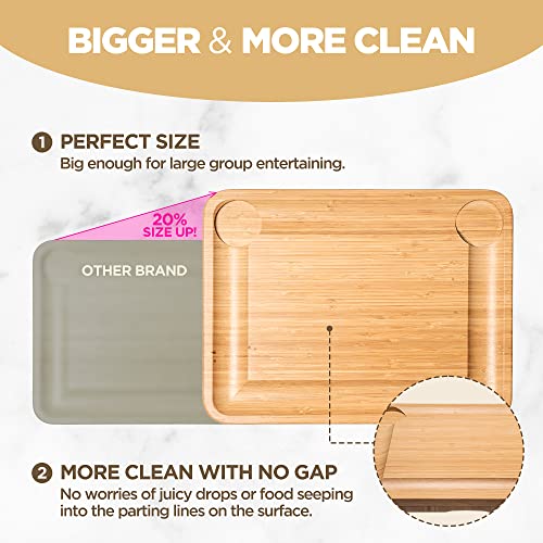 TMD Cheese Board with Knife Set (6pcs) – Elegant Charcuterie Boards with 2 Round Bowls – Wooden Charcuterie Board Set – Cheese board set to Display Your Assortments in Style