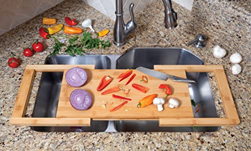 Lipper International 8841 Bamboo Wood Over-the-Sink Expandable Cutting Board, 34" x 11 1/2" x 3/4"