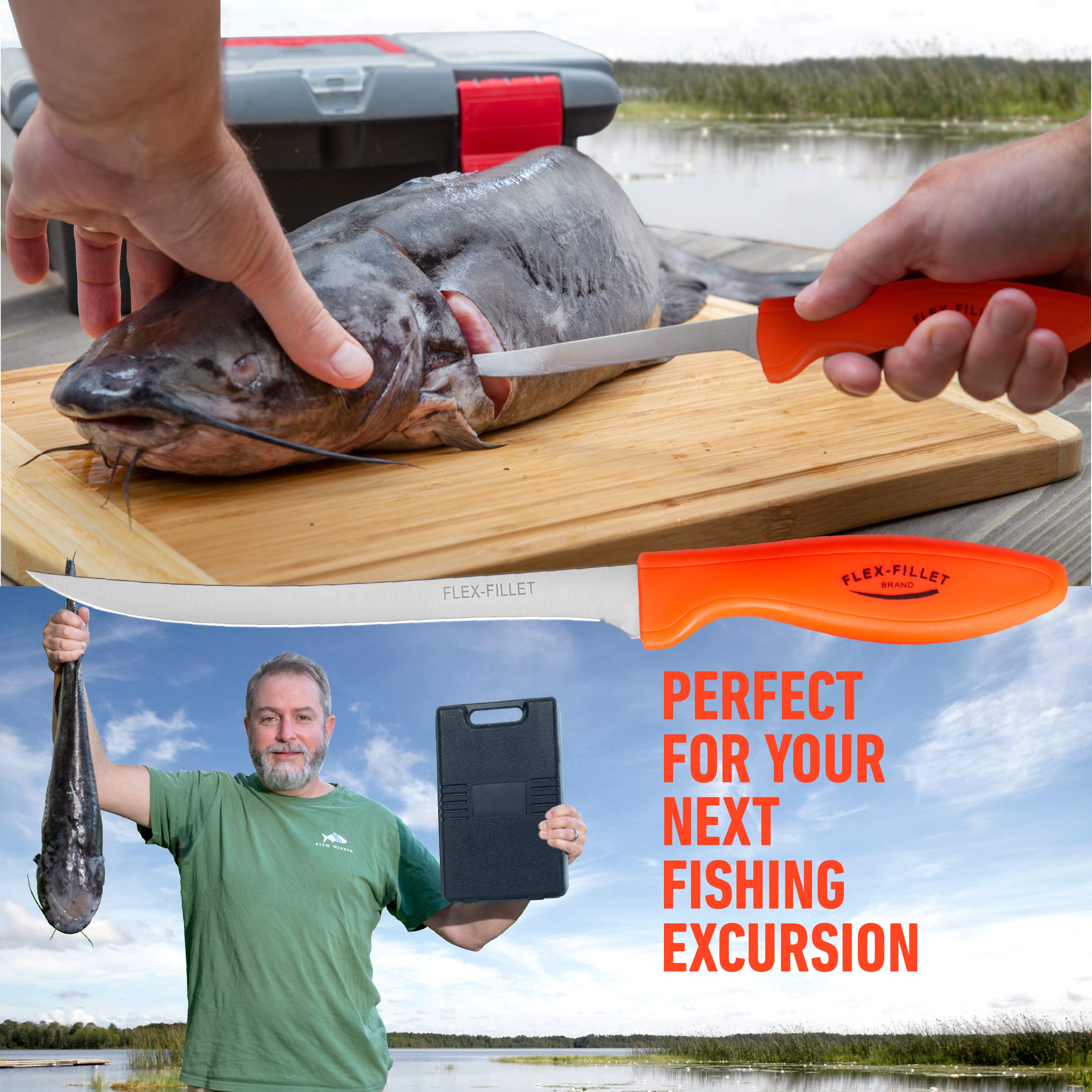 Flex Fillet Fishing Cutlery Set with Sharpening Steel, Cutting Board and Durable Leymar Handles, 5-peice