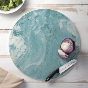 CounterArt Teal Quartz Design 4mm Heat Tolerant Round Tempered Glass Cutting Board 16" Round Manufactured in the USA Food Preparation Board, Cake Plate, Pizza Stand