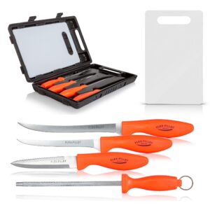 Flex Fillet Fishing Cutlery Set with Sharpening Steel, Cutting Board and Durable Leymar Handles, 5-peice