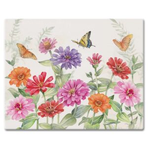 counterart zinnias & butterflies 3mm heat tolerant tempered glass cutting board 15” x 12” manufactured in the usa dishwasher safe