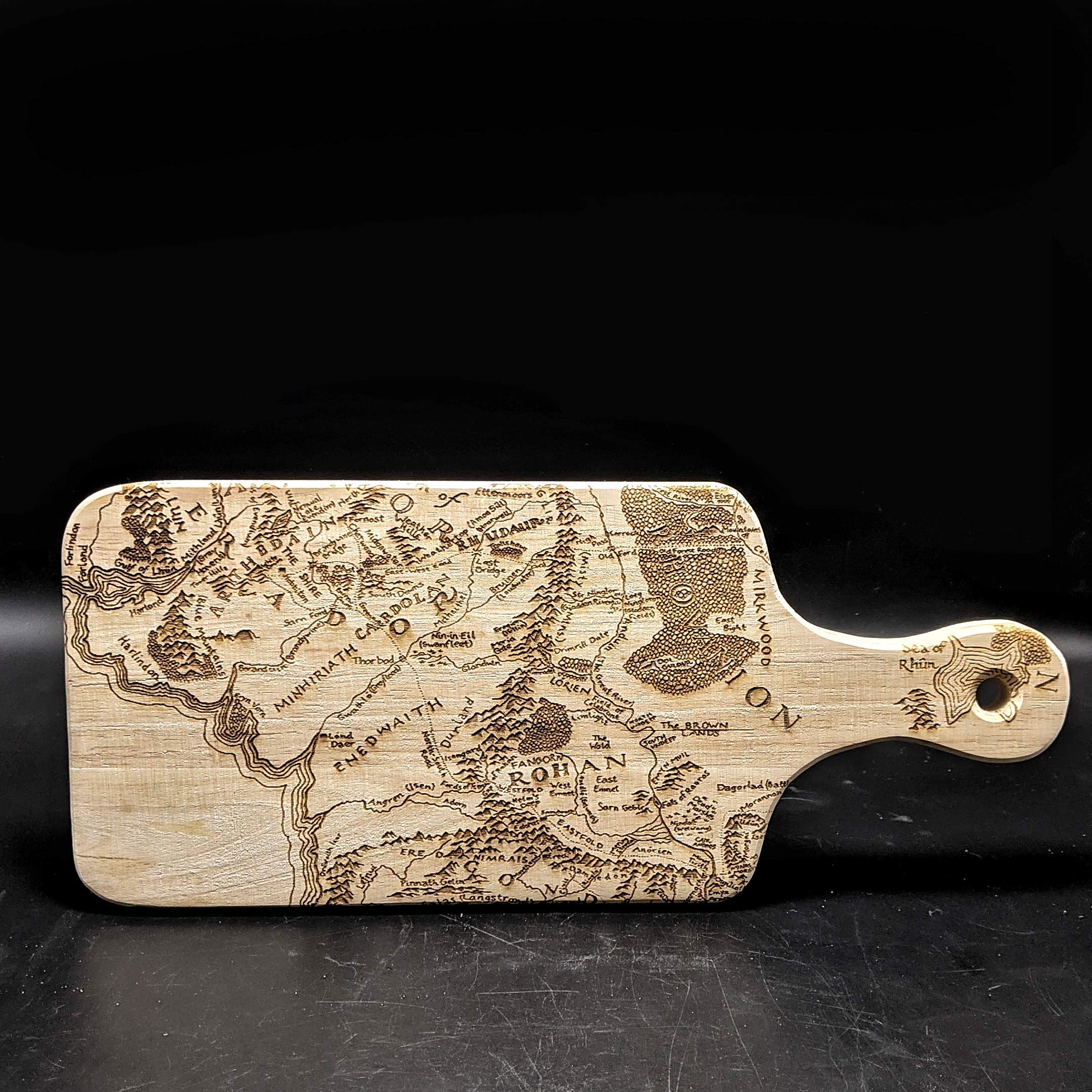 MAP OF MIDDLE EARTH Engraved Cutting Board | Inspired by Tolkien's Middle Earth & Hobbits, Dwarfs, Elves, Wizards | Great Fantasy Christmas Gift Idea | Unique Kitchen & Barware Decor