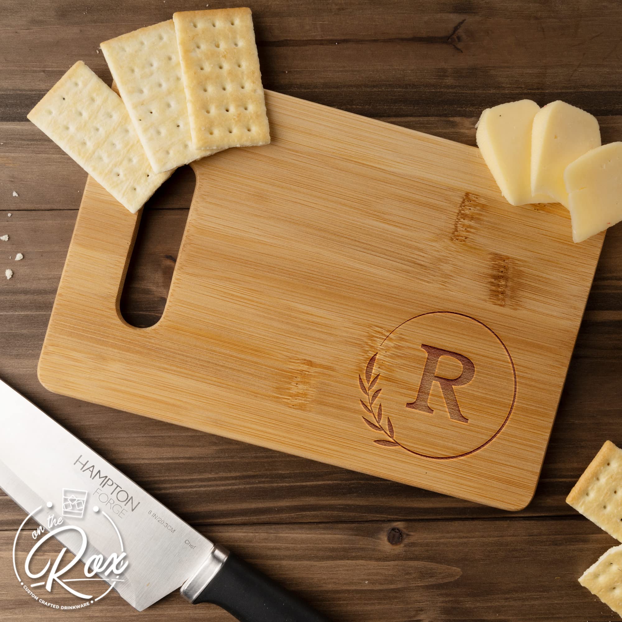 Personalized Cutting Boards - Small Monogrammed Engraved Cutting Board (R) - 9x6 Customized Bamboo Cutting Board with Initials - Wedding Kitchen Gift - Wooden Custom Charcuterie Boards by On The Rox