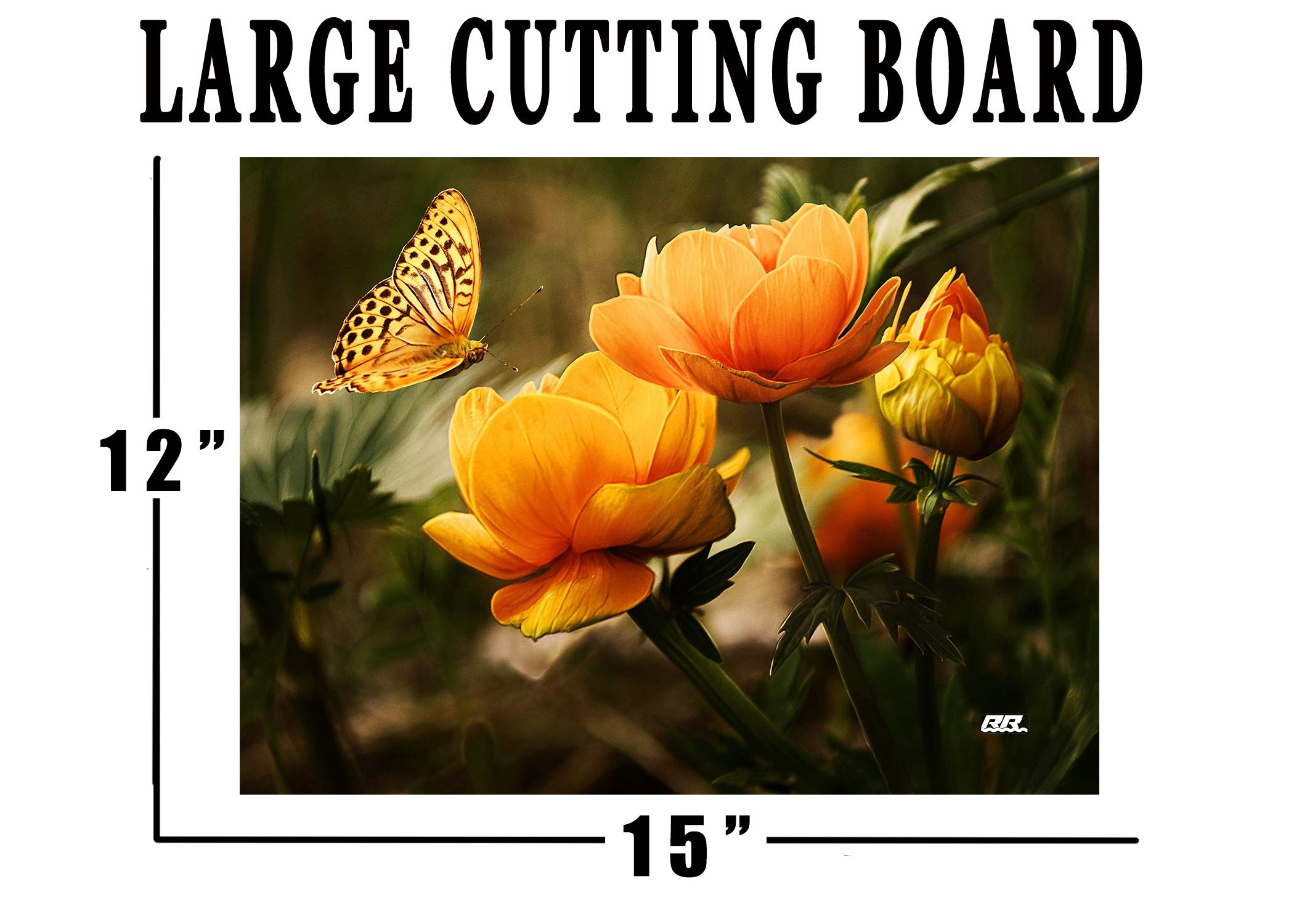 Yellow Butterfly Flower Kitchen Glass Cutting Board Decorative Gift For Mom Design