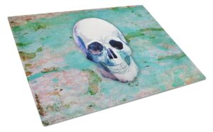 caroline's treasures bb5123lcb day of the dead teal skull glass cutting board large decorative tempered glass kitchen cutting and serving board large size chopping board