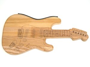 guitar shaped cutting board wood for kitchen, wooden serving platter charcuterie cheese board, guitar accessories gifts, ashwood butcher block, unique guitar body music lover gift for men