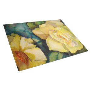 caroline's treasures pjc1047lcb yellow roses glass cutting board large decorative tempered glass kitchen cutting and serving board large size chopping board