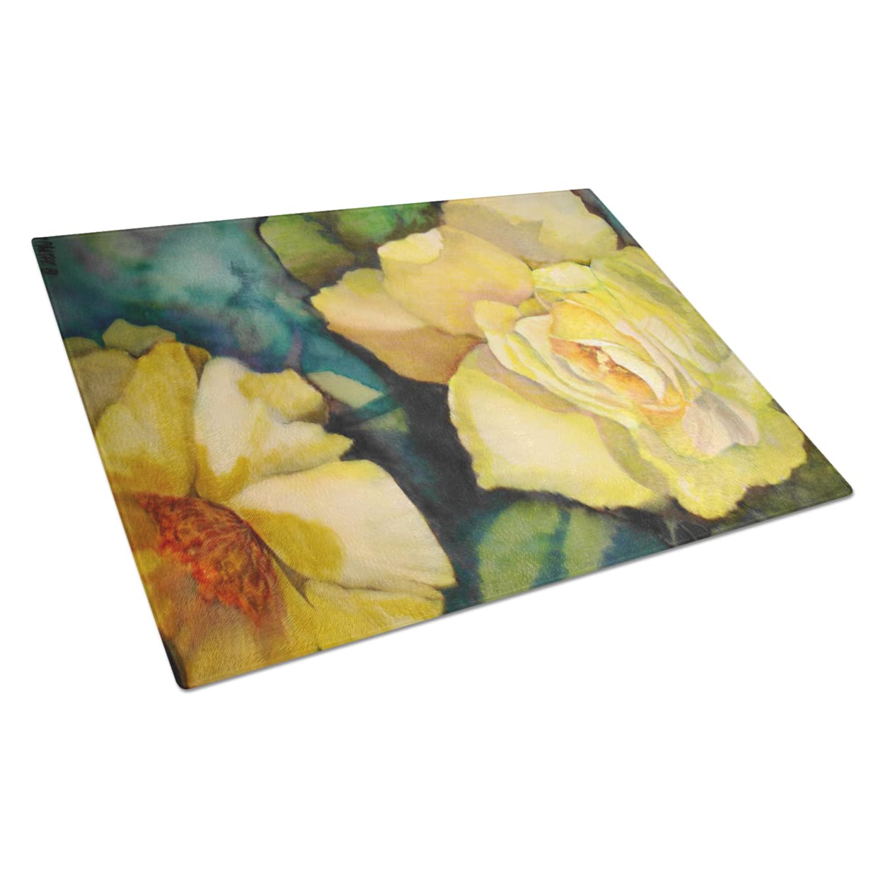 Caroline's Treasures PJC1047LCB Yellow Roses Glass Cutting Board Large Decorative Tempered Glass Kitchen Cutting and Serving Board Large Size Chopping Board