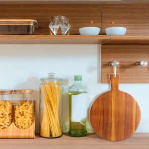 Round Acacia Wood Board Cutting Board with Knife Fork Handle, Wood Serving Board Round Cheese Board Charcuterie Board Cheese Paddle Board