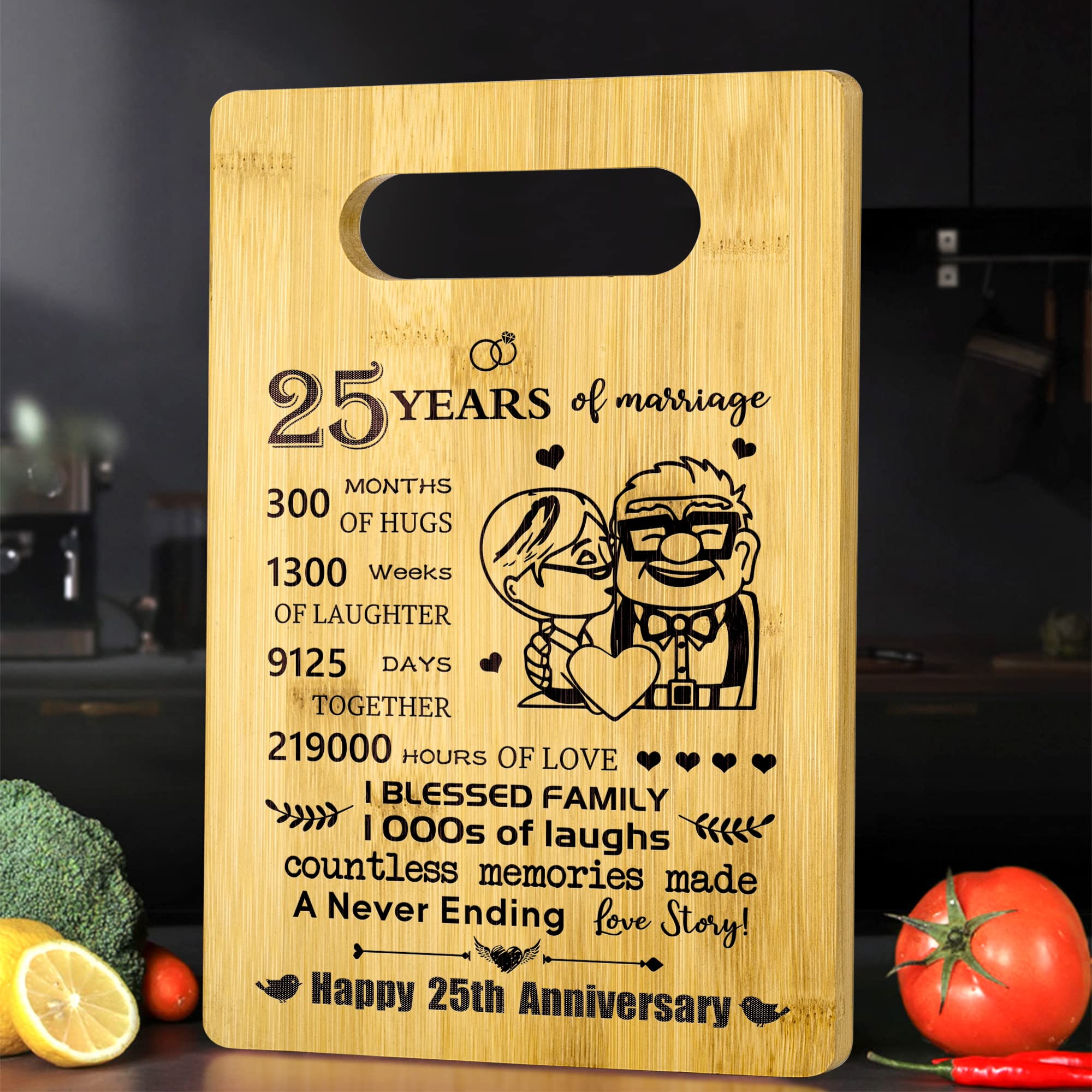 25th Years Anniversary Wedding Gift For Her Him - Personalized Bamboo Cutting Board Wedding Gift for Wife Husband Mom Dad - 25th Anniversary Cutting Board Home Decorations Gift