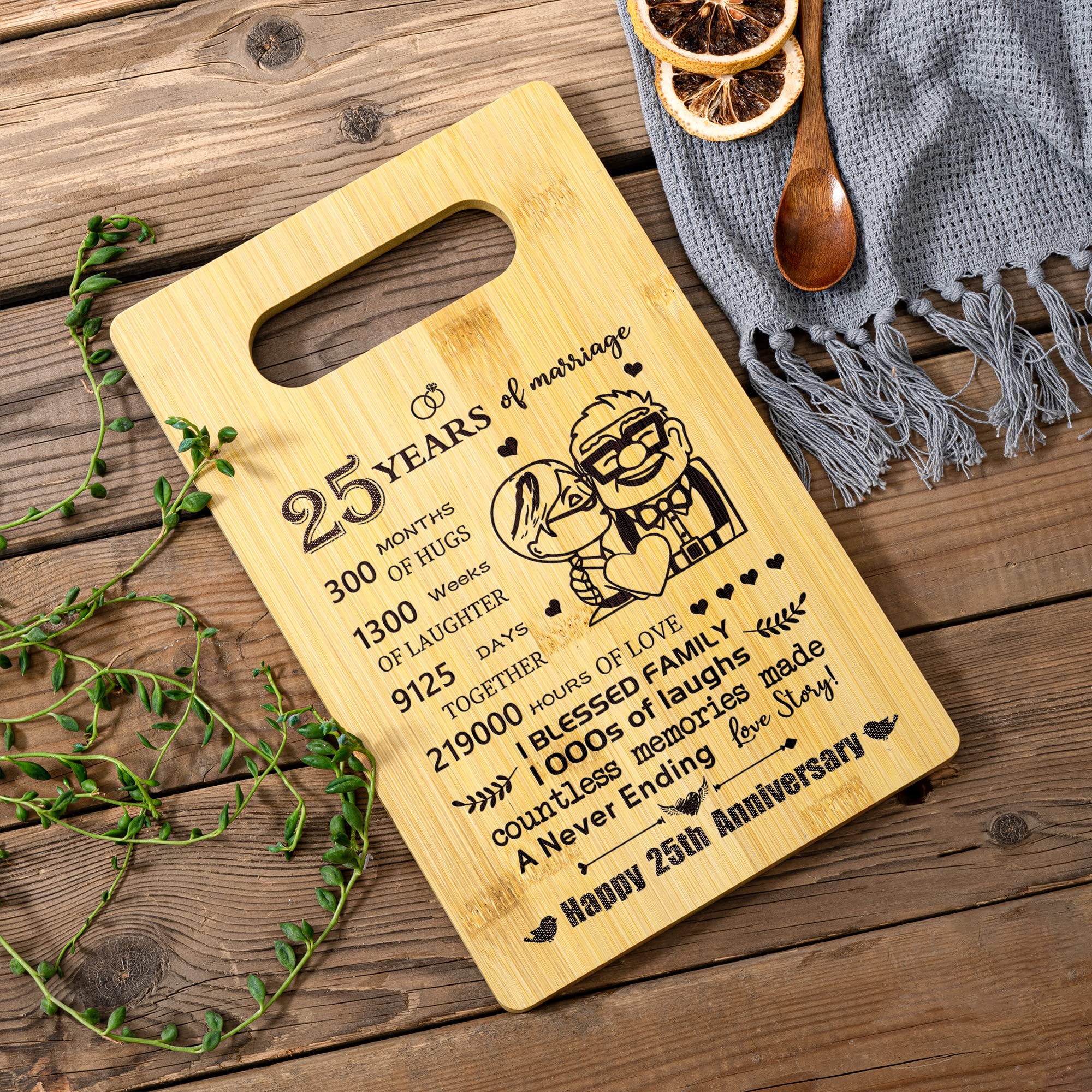 25th Years Anniversary Wedding Gift For Her Him - Personalized Bamboo Cutting Board Wedding Gift for Wife Husband Mom Dad - 25th Anniversary Cutting Board Home Decorations Gift