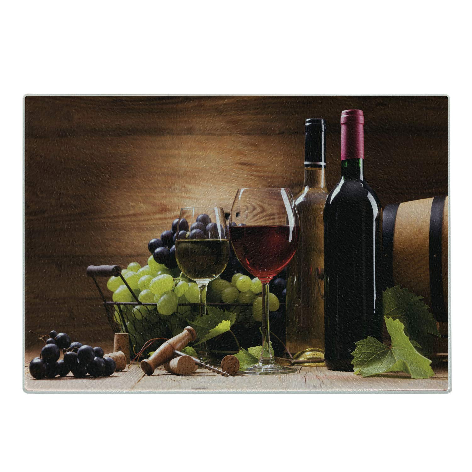 Ambesonne Wine Cutting Board, Glasses of Red and White Drink Served Grapes French Gourmet Tasting, Decorative Tempered Glass Cutting and Serving Board, Small Size, Brown Ruby