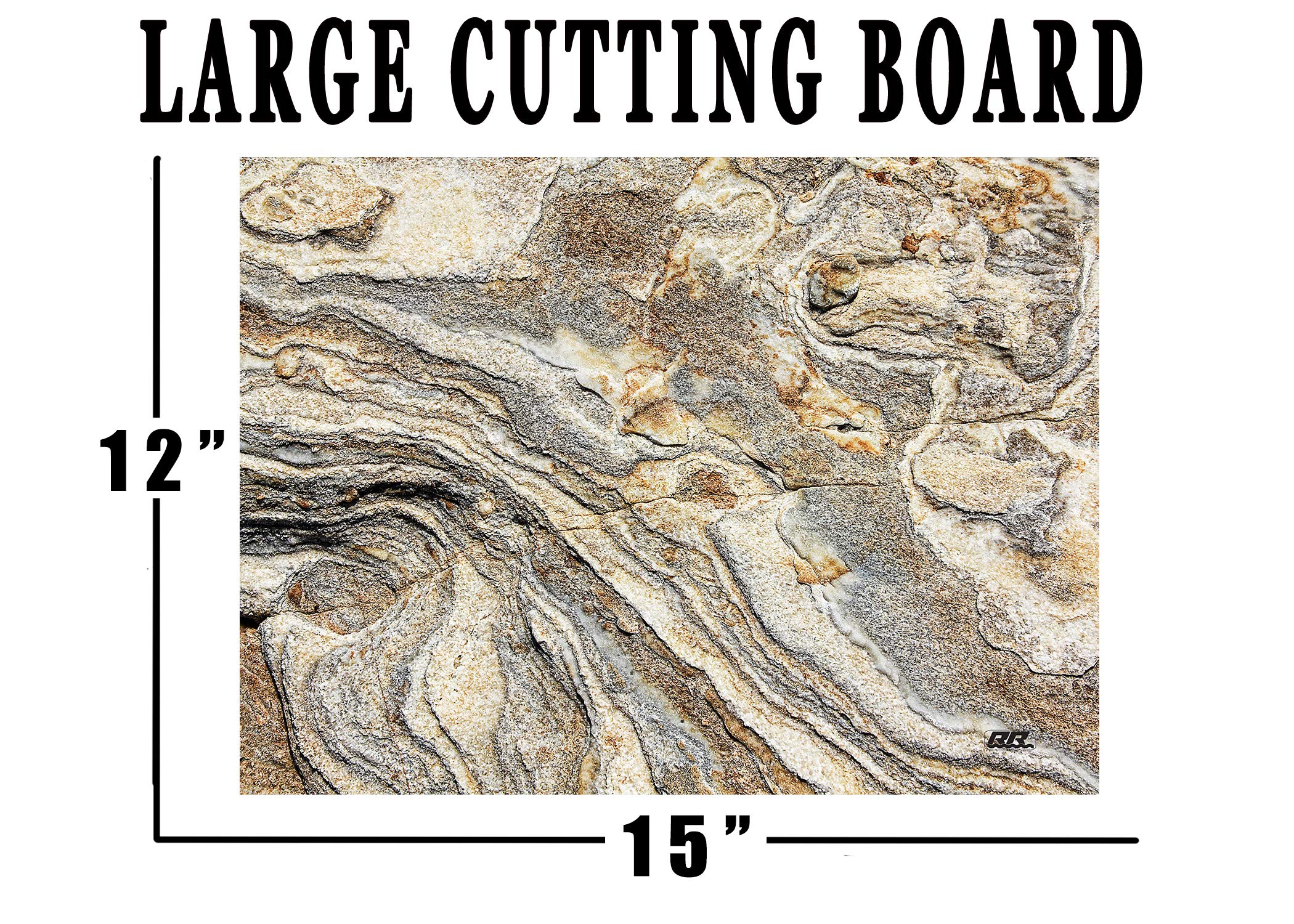 Rogue River Tactical Light Granite Stone Marble Gray Brown White Pattern Textured Marble Art Kitchen Glass Cutting Board Modern Decorative Gift Abstract Wavy Contrast Design