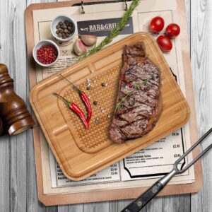 Wood Turkey Carving Cutting Board, Bamboo Heavy Duty Meat Cutting Board for Kitchen, Large Chopping Board, Butcher Block Serving Tray With Juice Groove and Pyramid Spikes Stabilizes Meat While Carving